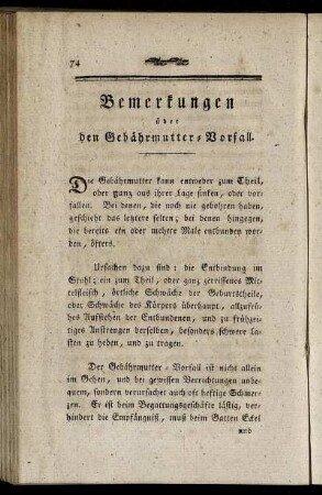 Bemerkungen über den Gebährmutter-Vorfall.