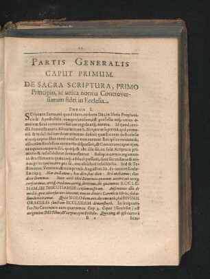 Partis Generalis Caput Primum. De Sacra Scriptura, Primo Principio, ac unica norma Controversiarum fidei in Ecclesia.