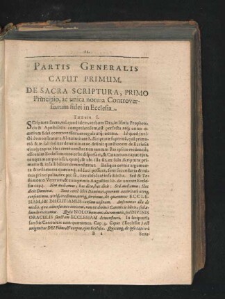 Partis Generalis Caput Primum. De Sacra Scriptura, Primo Principio, ac unica norma Controversiarum fidei in Ecclesia.