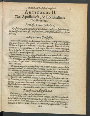 Articulus II. De Apostolicis, & Ecclesiasticis Traditionibus.