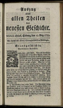 XXXIII. Stück, Coburg, den 15. Aug. 1759.