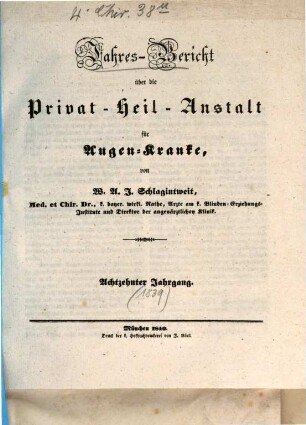 Jahres-Bericht über die Privat-Heilanstalt für Augenkranke. 1839 (1840) = Jg. 18