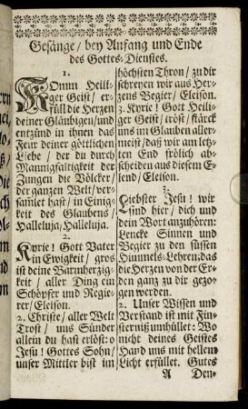 Gesänge/ bey Anfang und Ende des Gottes-Dienstes. - Von der Menschwerdung Christi.