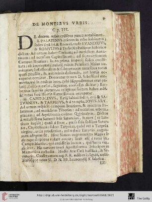 Cap. III.: De Montibus Urbis
