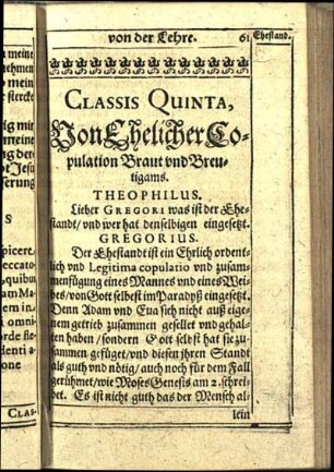 Classis Quinta, Von Ehelicher Copulation Braut vnd Breutigams.