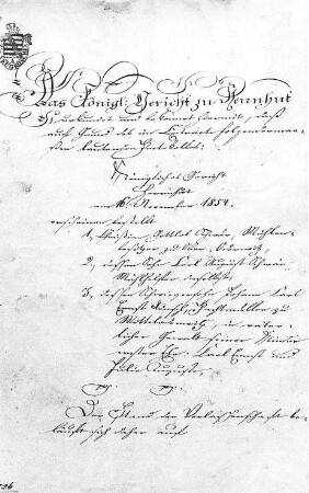 Oderwitz-Oberoderwitz. Birkmühle, Schreiben des Königl. Gerichts zu Herrnhut, 22.11.1854, Blatt 1