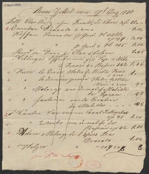 [Rechnung] Nova Zettel vom 27ten Aug 1830