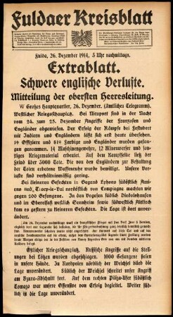 Erste Ausgabe vom Samstag, den 26. Dezember 1914.