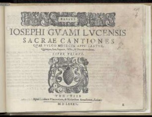 Gioseffo Guami: Sacrae cantiones quae vulgo motecta appellantur ... Liber primus. Bassus