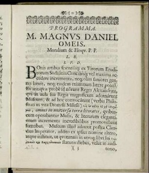 Programma M. Magnus Daniel Omeis.