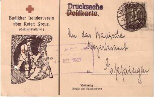 Postkarte des Badischen Landesvereins vom Roten Kreuz