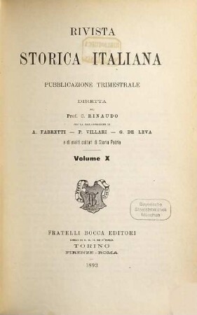 Rivista storica italiana. 10. 1893