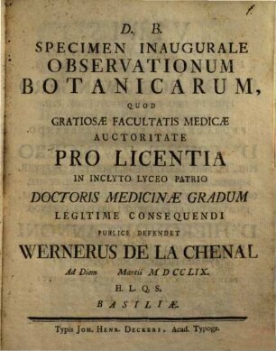 Specimen Inaugurale Observationum Botanicarum
