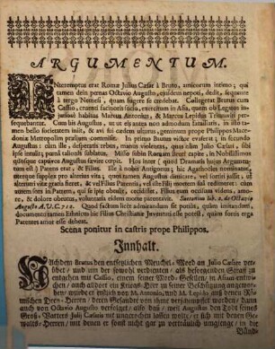 Fortis Ut Mors Dilectio : Die Wie der Todt Starcke Lieb Eines Edlen Sohns Gegen Seinem Vatter. Vorgestellet Von dem Churfürstl. Gymnasio Soc. Jesu in München, Den 3. und 6. Herbstmonaths Anno 1728.