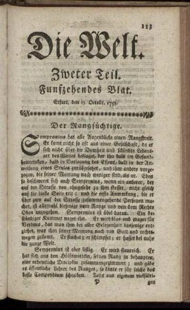 Funfzehendes Blat. Erfurt, den 13. Octobr. 1753.