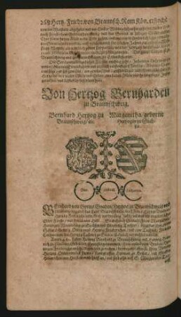 Wappen. Bernhard Hertzog zu Braunschweig/ etc. und Margaretha/ geborne Hertzogin zu Sachsen.