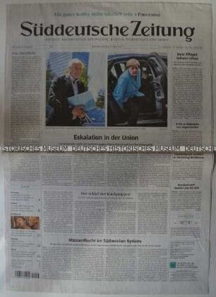 Tageszeitung "Süddeutsche Zeitung" mit Titel zur Regierungskrise in Deutschland