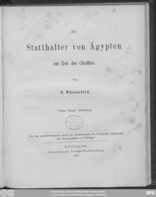 Abth. 4: Die Statthalter von Ägypten zur Zeit der Chalifen