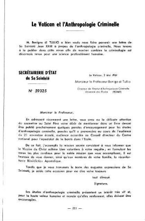 221-223, Le Vatican et l'Anthrpologie Criminelle