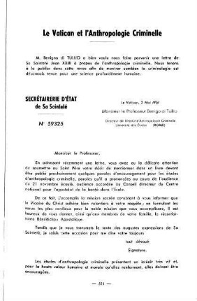 221-223, Le Vatican et l'Anthrpologie Criminelle
