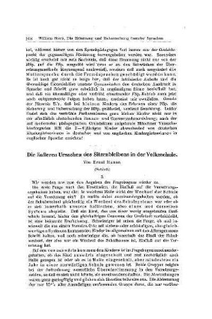 Die äußeren Ursachen des Sitzenbleibens in der Volksschule : (Schluß)