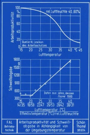 Arbeitsproduktivität und Schweißabgabe in Abhängigkeit von der Umgebungstemperatur
