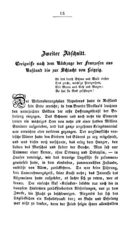 Zweiter Abschnitt. Ereignisse nach dem Rückzuge der Franzosen aus Rußland bis zur Schlacht von Leipzig.