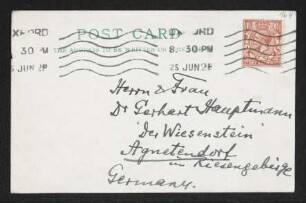 Brief von Hermann Georg Fiedler, Herma Fiedler und Unbekannt an Margarete Hauptmann und Gerhart Hauptmann