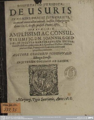 Disputatio juridica de usuris