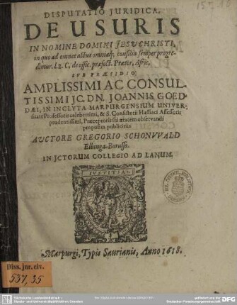 Disputatio juridica de usuris