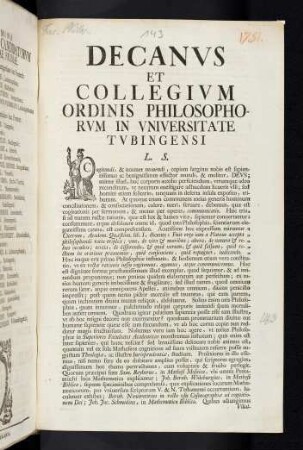 Decanus et Collegium Ordinis Philosophorum...