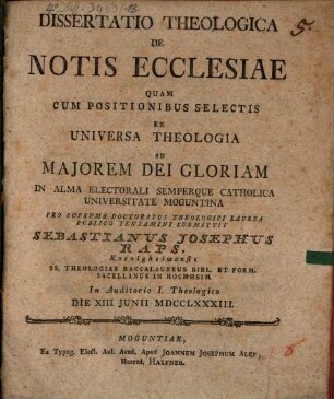 Dissertatio theologica de notis ecclesiae