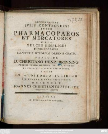 Differentias Ivris Controversi Inter Pharmacopaeos Et Mercatores Circa Merces Simplices Pharmacopaeas