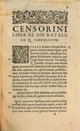 Censorini ad Q. Caerellium de die natali liber