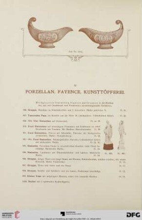 Porzellan, Fayence, Kunsttöpferei (Nr. 986-1085)