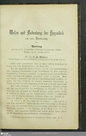Wesen und Bedeutung der Hypothek und deren Mobilisierung : Vortrag gehalten in der Oekonomischen Gesellschaft im Königreiche Sachsen, Dresden, am 14. Februar 1879