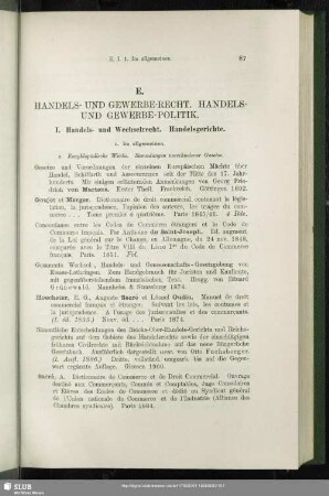 E. Handels- Und Gewerbe-Recht. Handels- Und Gewerbe-Politik