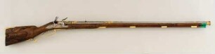 Steinschlossgewehr / Prunkwaffengarnitur bestehend aus Steinschlossgewehr, Pulverhorn, zwei Patronentaschen, Gürtel und Schnur