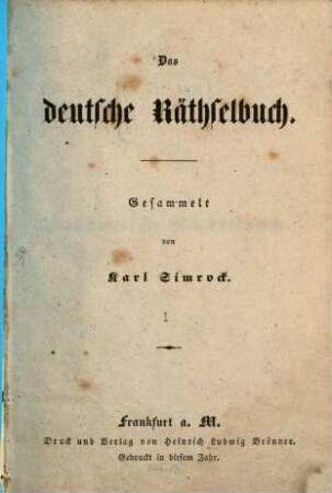 Das deutsche Räthselbuch. [Erste Sammlung]