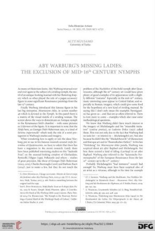 Aby Warburg’s missing ladies: The exclusion of mid-16th century nymphs