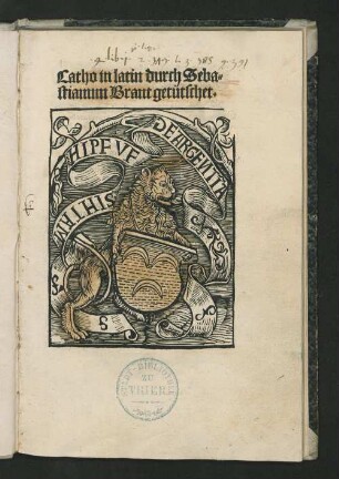 Catho in latin durch Sebastianum Brant getütschet