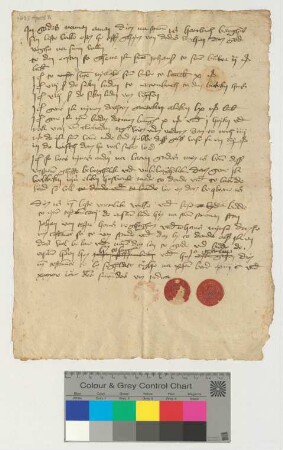Testament des Hartwich [Berin]ghes, mitbesiegelt durch die Ratsmannen Ludeke Tobing und Clawes Garlop.
