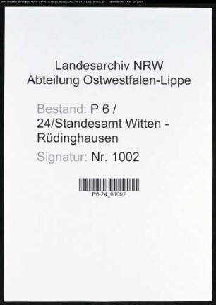 Sterberegister Standesamt Witten-Rüdinghausen