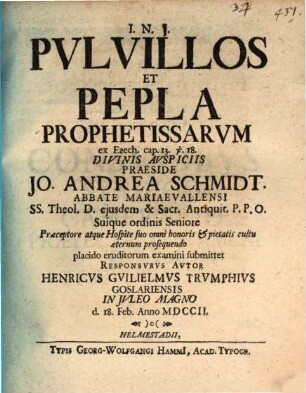 Pvlvillos Et Pepla Prophetissarvm ex Ezech. cap. 13. v. 18.