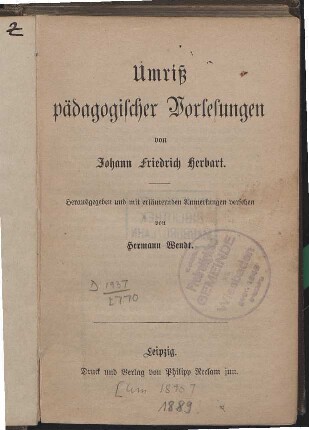 Umriß pädagogischer Vorlesungen