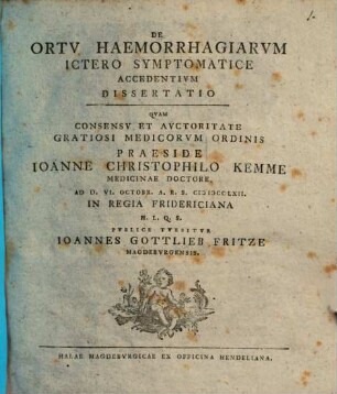 De ortu haemorrhagiarum, ictero symptomatice accedentium dissertatio