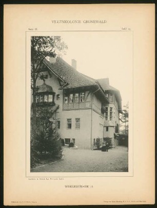 Villa Dotti, Berlin-Grunewald: Ansicht Eingangsseite (aus: Die Villenkolonie Grunewald, hrsg. von Egon Hessling, Berlin 1903)