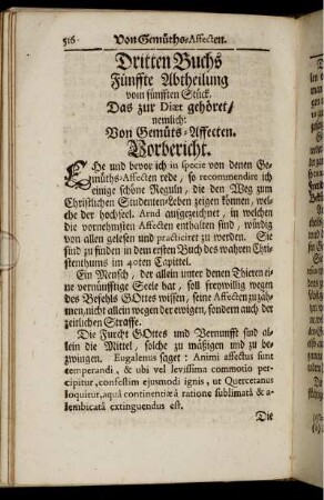 Fünffte Abtheilung vom fünfften Stück, Das zur Diæt gehöret/ nemlich: Von Gemüts-Affecten