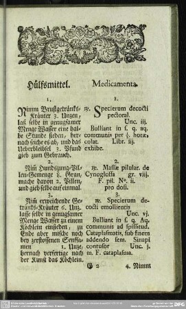 Hülfsmittel. Medicamenta