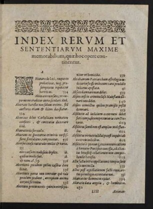 Index Rerum Et Sententiarum Maxime memorabilium, quae ...
